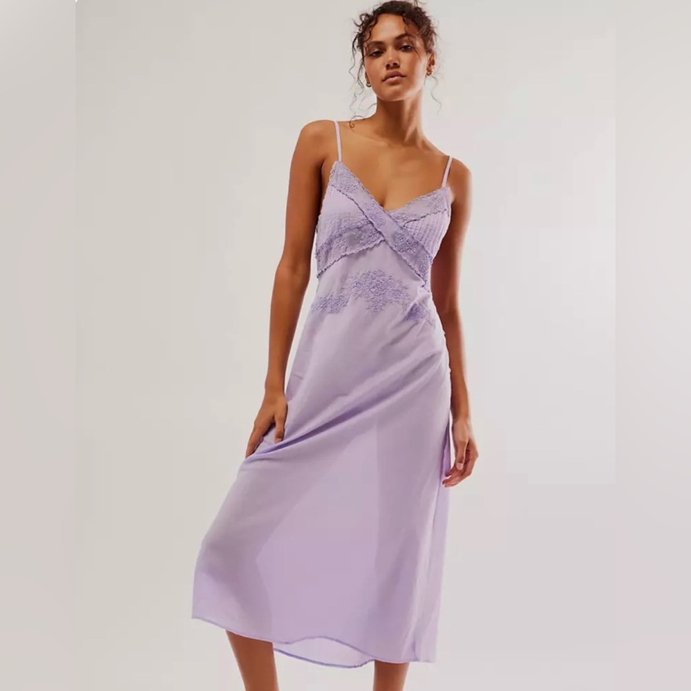 Intimately by Free People Going Steady Beaded Lace Lilac Slip Dress